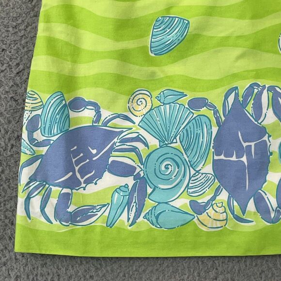 Lilly Pulitzer Skirt 0P Beachy Seashell Crab Print A-Line Skirt Green Blue VTG - Picture 2 of 11